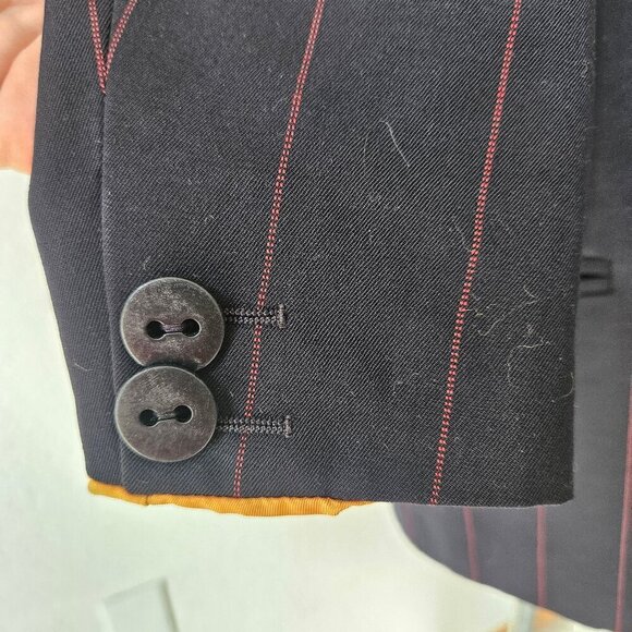 Vintage 90s Y2K Escada Wool Oversized Pinstripe Red Navy Blue Blazer Jacket 40 - Picture 4 of 10